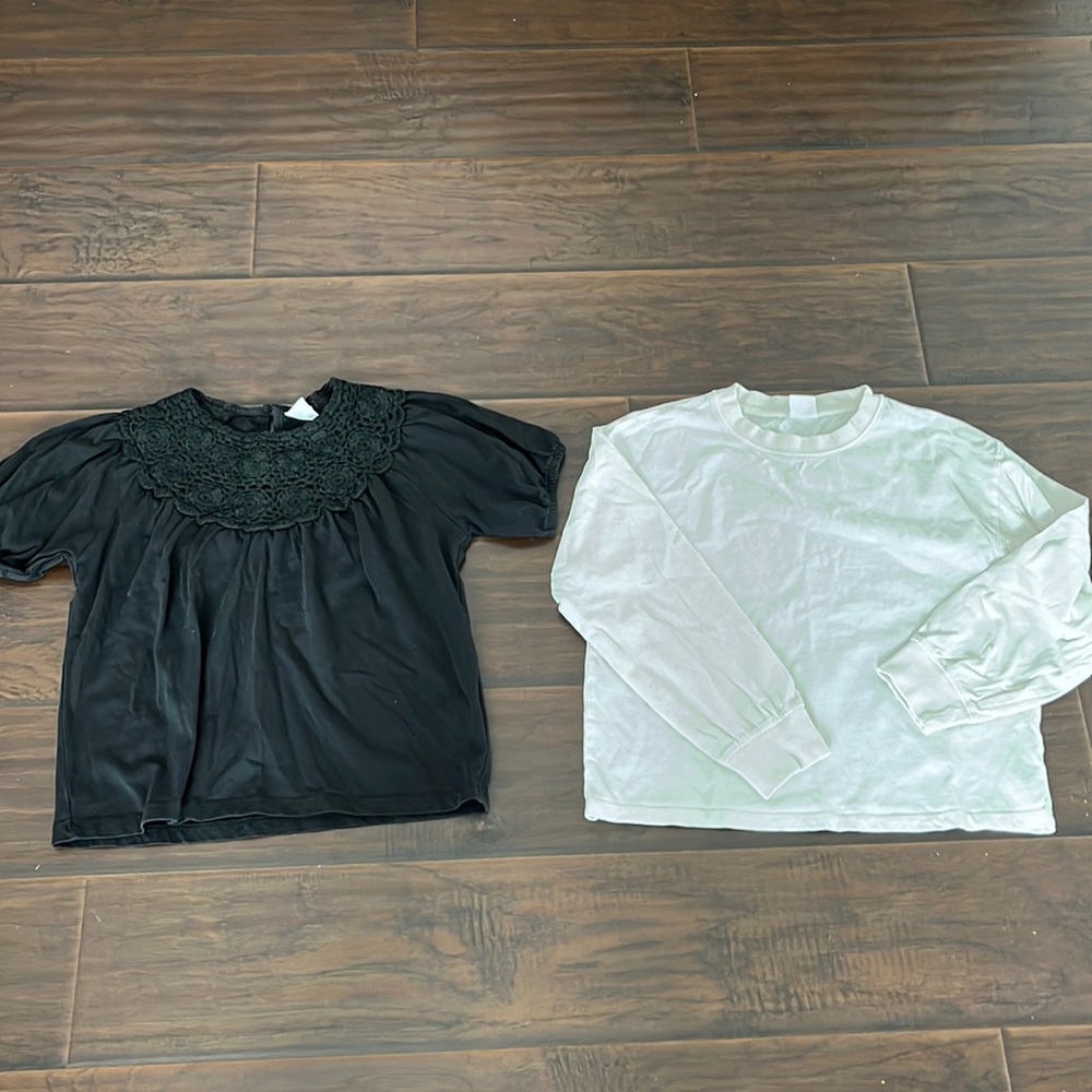 NEW Zara Girls 2pc Short Sleeves Crochet Top and White Long Sleeve Tshirt